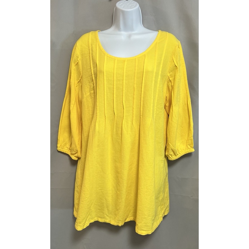 Soft Surroundings Top Blouse Tunic Sz Medium Yellow Women's 3/4 Sleeve